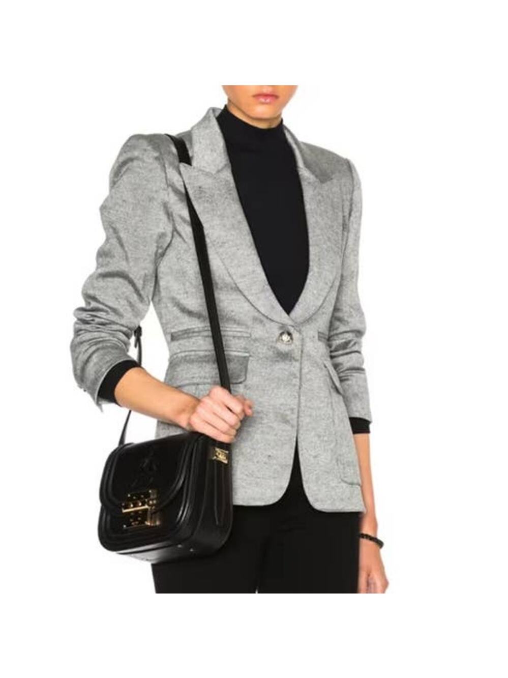 Smythe Peaked Lapel Inverted Pleat Pocket Blazer in Shark Size 2